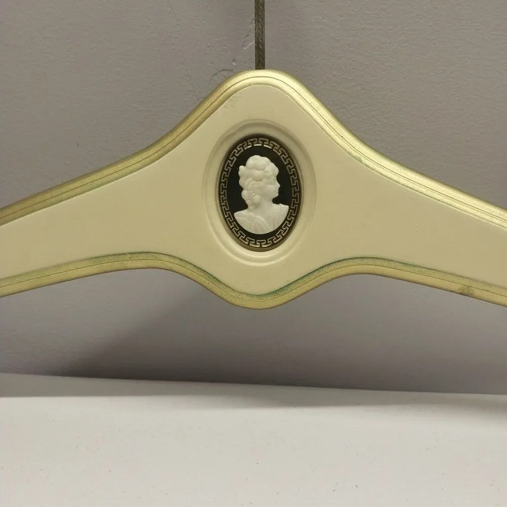 Vintage Wood Cameo Clothes Hanger Hollywood Regency Cream Gold Decorative Closet